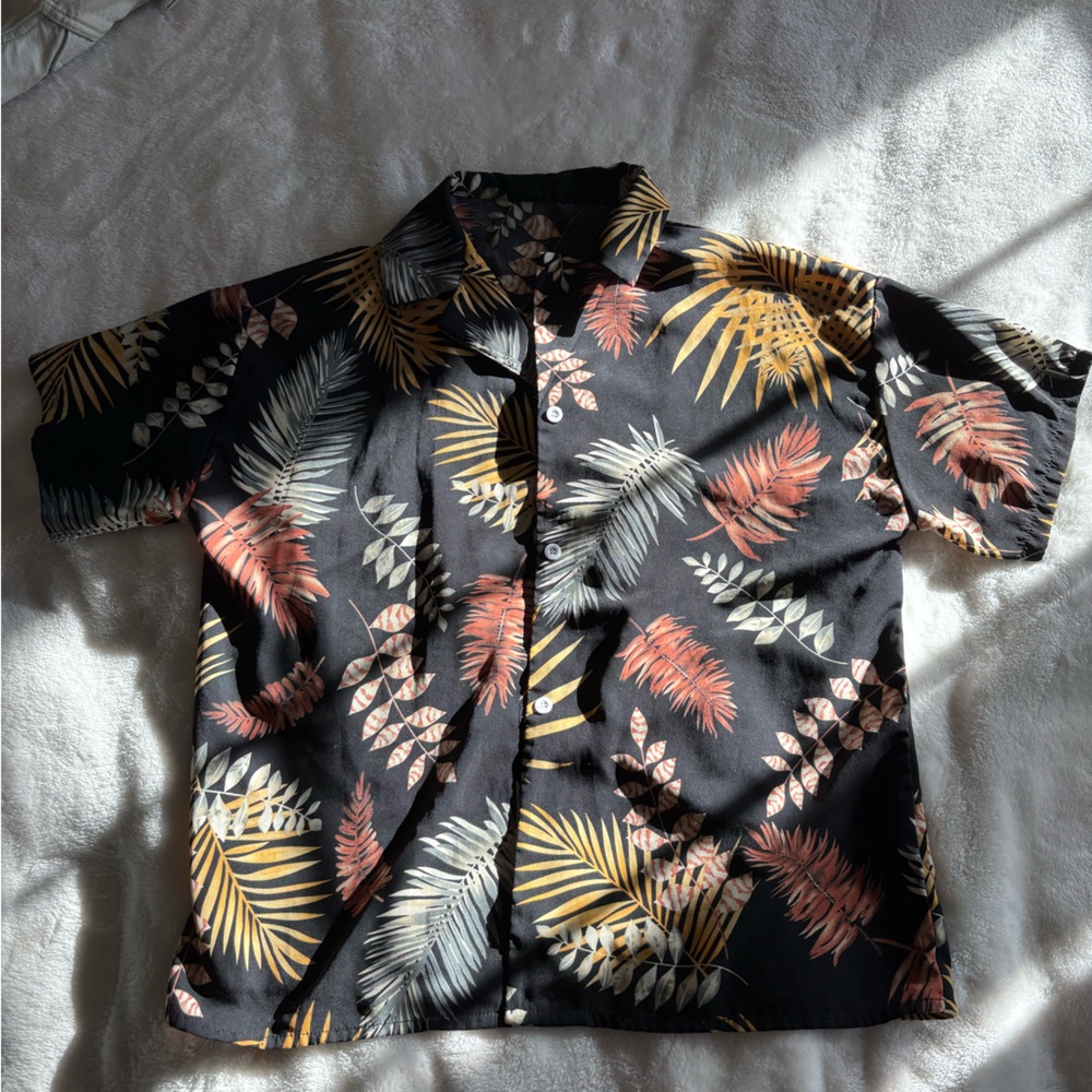 Black and Brown Hawaiian Leaf Print Shirt